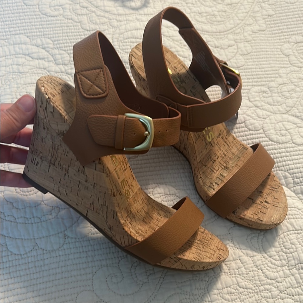 AEROSOLES Brown Wedge Sandals with Cork Heel Brand New